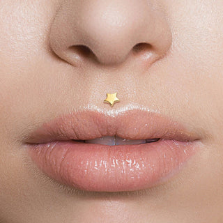 14 Karat Gold Labret Stern Flach Gelbgold Weißgold