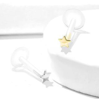 14 Karat Gold Labret Stern Flach Gelbgold Weißgold