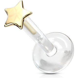 14 Karat Gold Labret Stern Flach Gelbgold Weißgold