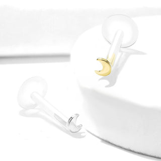 14 Karat Gold Labret Mond Flach Gelbgold Weißgold
