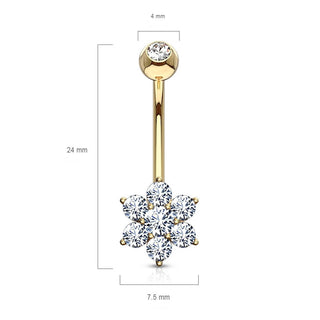 14 Karat Gold Bauchnabelpiercing Blume Zirkonia Gelbgold Weißgold