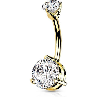 14 Karat Gold Bauchnabelpiercing Zirkonia Opal Rund Krappenfassung Gelbgold Weißgold