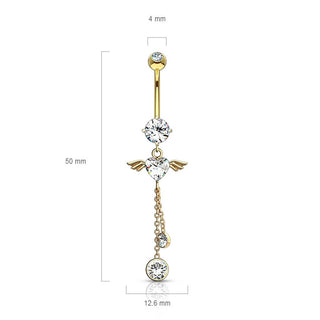 14 Karat Gold Bauchnabelpiercing Engelsflügel beweglich Zirkonia Gelbgold Weißgold