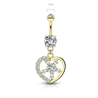 14 Karat Gold Bauchnabelpiercing Herz beweglich Zirkonia Gelbgold Weißgold