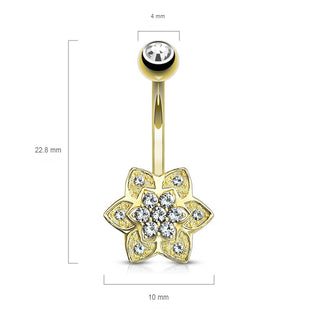 14 Karat Gold Bauchnabelpiercing Blume Zirkonia Gelbgold Weißgold