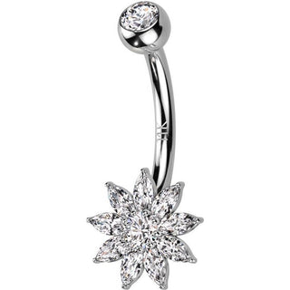 14 Karat Gold Bauchnabelpiercing Blume Zirkonia Gelbgold Weißgold