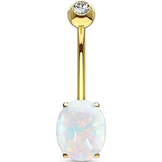 14 Karat Gold Bauchnabelpiercing Oval Opal Gelbgold Weißgold
