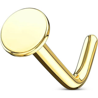 14 Karat Gold Nasenstecker L-Form Rund Flach Gelbgold Weißgold