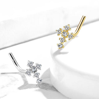 14 Karat Gold Nasenstecker L-Form Kreuz Zirkonia Gelbgold Weißgold