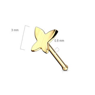 14 Karat Gold Nasenstecker Schmetterling Gelbgold Weißgold