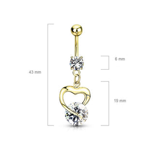 Bauchnabelpiercing Herz beweglich Zirkonia Gold
