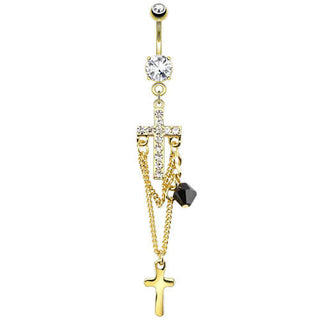 Bauchnabelpiercing Kreuz beweglich Zirkonia Gold