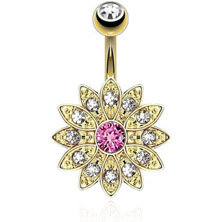 Bauchnabelpiercing Blume Zirkonia Gold