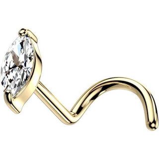 14 Karat Gold Nasenstecker Ellipse Zirkonia Gelbgold Weißgold