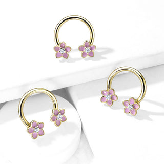 Hufeisen Piercing Blume Zirkonia Gold