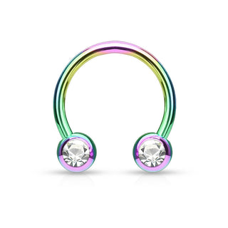 Hufeisen Piercing Regenbogen PVD Kugel Zirkonia