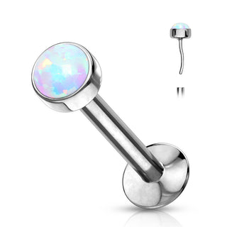 Labret Opal Rund Kesselfassung Silber Push-In