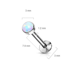 Labret Opal Rund Kesselfassung Silber Push-In