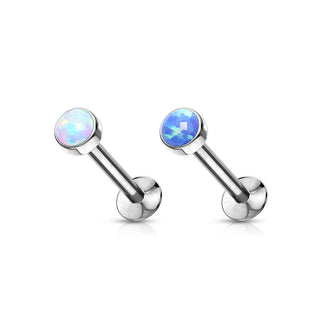 Labret Opal Rund Kesselfassung Silber Push-In