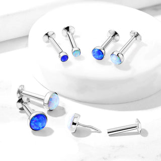 Labret Opal Rund Kesselfassung Silber Push-In
