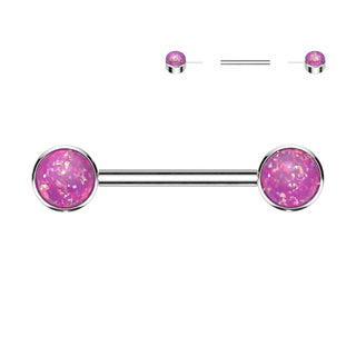 Titan Nippelpiercing Opal Flach Silber Push-In