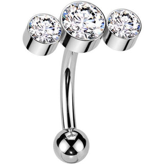 Titan Curved Barbell drei runde Zirkonia Zargenfassung Push-In