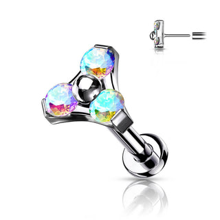 Titan Labret Dreieck Zirkonia Silber Push-In