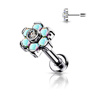 Titan Labret Blume Zirkonia Silber Push-In
