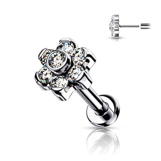 Titan Labret Blume Zirkonia Silber Push-In