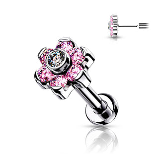 Titan Labret Blume Zirkonia Silber Push-In