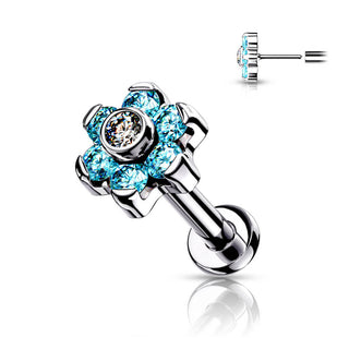 Titan Labret Blume Zirkonia Silber Push-In