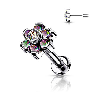 Titan Labret Blume Zirkonia Silber Push-In