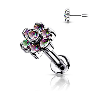 Titan Labret Blume Zirkonia Silber Push-In