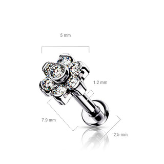 Titan Labret Blume Zirkonia Silber Push-In