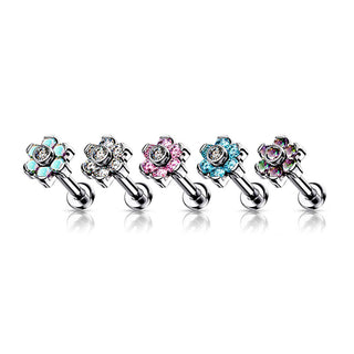 Titan Labret Blume Zirkonia Silber Push-In