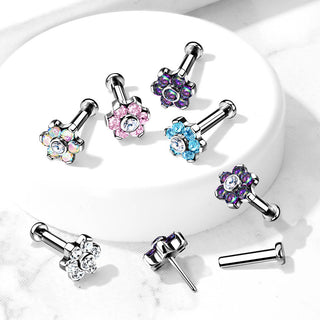 Titan Labret Blume Zirkonia Silber Push-In
