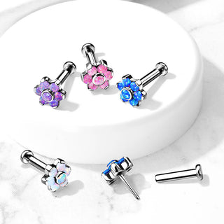 Titan Labret Blume Opal Silber Push-In