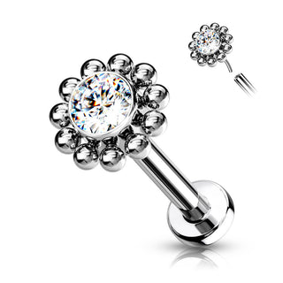 Titan Labret Blume Zirkonia Silber Push-In