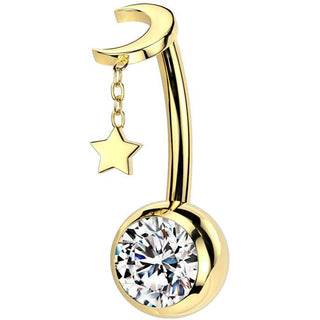 Titan Bauchnabelpiercing Stern Mond Anhänger Zirkonia Push-In