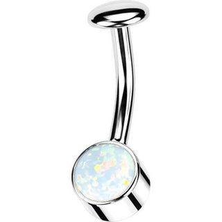 Titan Bauchnabelpiercing Opal Zargenfassung Silber Push-In
