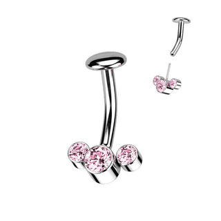 Titan Bauchnabelpiercing 3 Zirkonia Silber Push-In