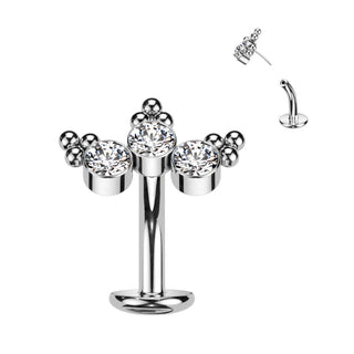 Titan Bauchnabelpiercing 3 Zirkonia Silber Push-In