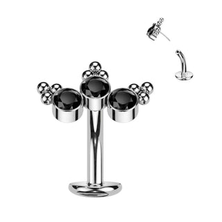 Titan Bauchnabelpiercing 3 Zirkonia Silber Push-In
