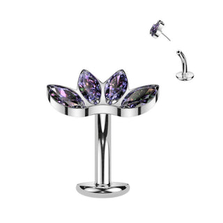 Titan Bauchnabelpiercing Marquise Schliff 4 Zirkonia Push-In