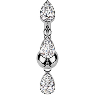 Titan Bauchnabelpiercing Anhänger 3 Tränen Zirkonias Push-In