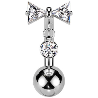 Titan Bauchnabelpiercing Anhänger Masche Zirkonia Push-In