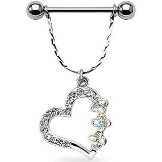 Nippelpiercing Herz beweglich Zirkonia Silber