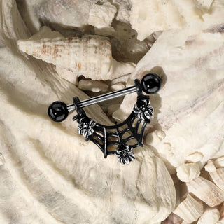 Nippelpiercing Spinnennetz Schwarz PVD beweglich