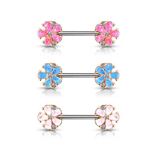 Nippelpiercing Blumen Opal Gold PVD