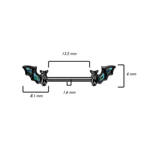 Nippelpiercing Fledermaus Abalone Schwarz PVD